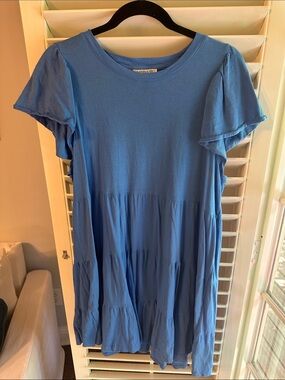 J. Crew Blue Tiered Short-Sleeve Knit Dress